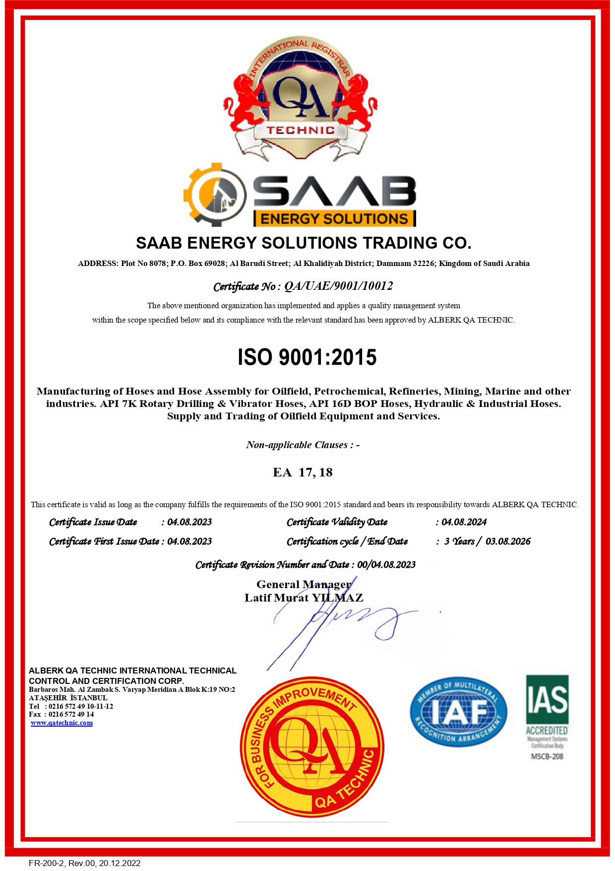 Certifications SAAB Certifications SAAB
